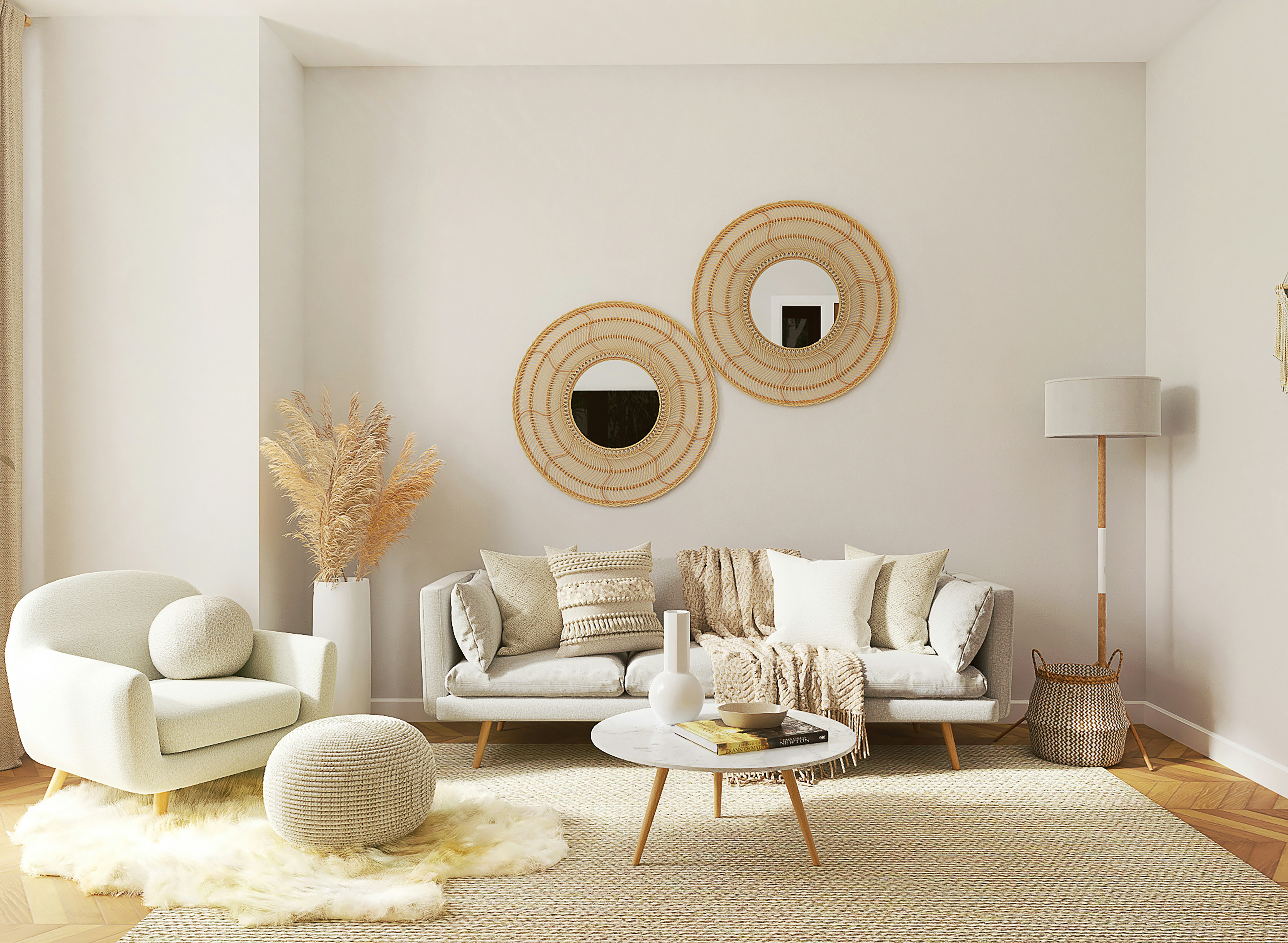 Comparison of a virtually staged and physically staged living room